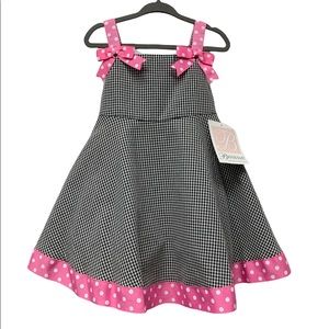 New! Bonnie Baby girl’s gingham dress with bows and polka dots, size 24 months